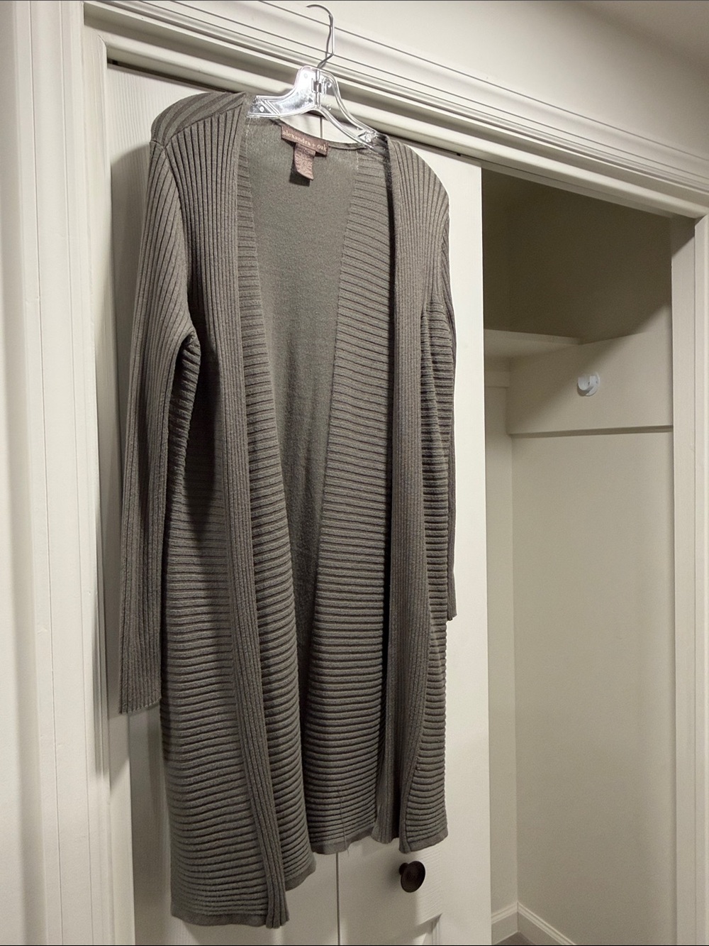 Long Open-Front Ribbed Cardigan Sweater